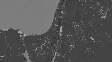 İsrail, gölleri ve nehirleri olan çift seviyeli bir yükseklik haritasında özetlenmiştir.