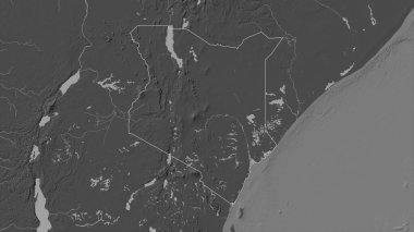 Kenya, gölleri ve nehirleri olan çift seviyeli bir yükseklik haritasında özetlenmiştir.