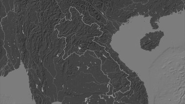 Laos, gölleri ve nehirleri olan çift seviyeli bir yükseklik haritasında özetlenmiştir.