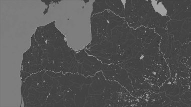 Letonya, gölleri ve nehirleri olan çift seviyeli bir yükseklik haritasında özetlenmiştir.