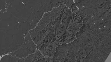 Lesotho, gölleri ve nehirleri olan çift seviyeli bir yükseklik haritasında özetlenmiştir.