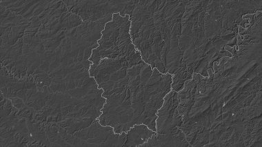 Lüksemburg, gölleri ve nehirleri olan çift seviyeli bir yükseklik haritasında özetlenmiştir.