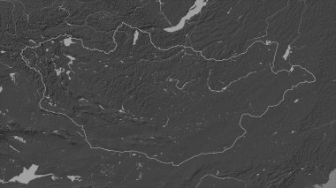 Moğolistan, gölleri ve nehirleri olan çift seviyeli bir yükseklik haritasında özetlenmiştir.