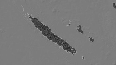 Yeni Kaledonya, gölleri ve nehirleri olan çift seviyeli bir yükseklik haritasında özetlenmiştir.