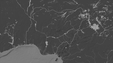 Nijerya, göller ve nehirlerle birlikte çift seviyeli bir yükseklik haritasında özetlenmiştir.