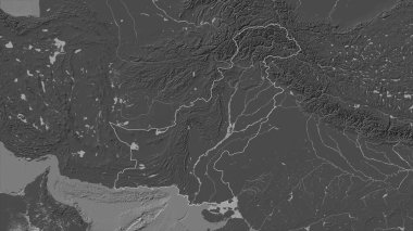 Pakistan, gölleri ve nehirleri olan çift seviyeli bir yükseklik haritasında özetlenmiştir.