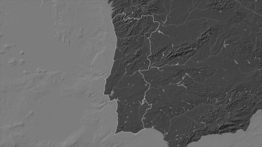 Portekiz, gölleri ve nehirleri olan çift seviyeli bir yükseklik haritasında özetlenmiştir.