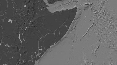 Somali Anakarası, gölleri ve nehirleri olan çift seviyeli bir yükseklik haritasında özetlenmiştir.