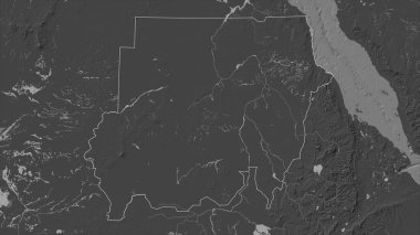 Sudan, gölleri ve nehirleri olan çift seviyeli bir yükseklik haritasında özetlenmiştir.