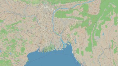 Bangladeş bir topografik, OSM standart biçim haritasında özetlenmiştir