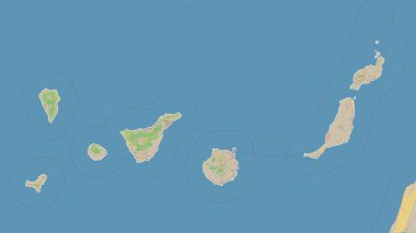 Kanarya Adaları - İspanya bir topografik, OSM standart haritasında özetlendi