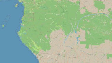 Kongo Cumhuriyeti bir topoğrafik, OSM standart biçim haritasında özetlenmiştir.