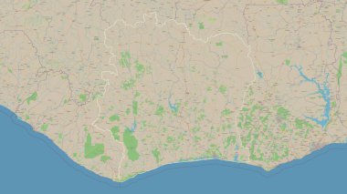 Fildişi Sahili bir topografik, OSM standart biçimi haritasında özetlenmiştir