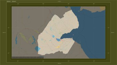 Cibuti, ülkenin başkenti, haritası, uzaklık ölçeği ve harita sınır koordinatlarıyla birlikte bir topoğrafik, OSM standart haritasına vurgulandı