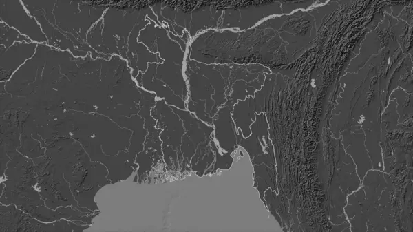 Bangladesh Esbozado Mapa Elevación Bilevel Con Lagos Ríos — Foto de Stock