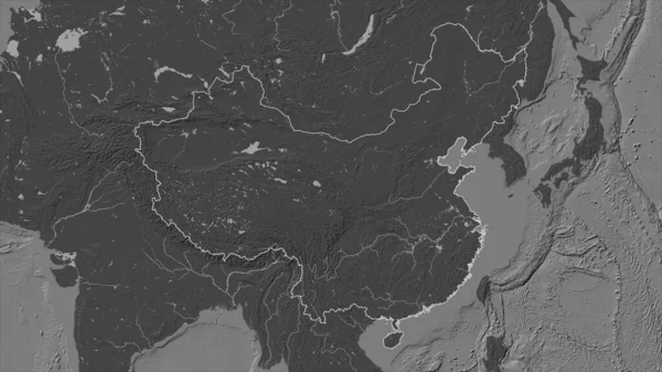 China Delineado Mapa Elevación Bilevel Con Lagos Ríos — Foto de Stock