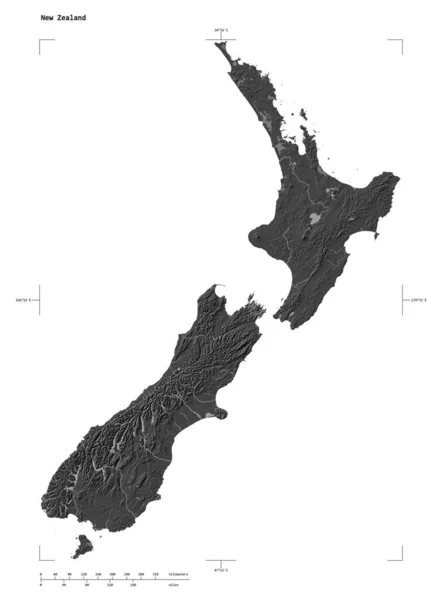 Forma Mapa Elevación Bilevel Con Lagos Ríos Nueva Zelanda Con — Foto de Stock