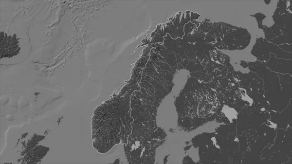 Noruega Delineado Mapa Elevación Bilevel Con Lagos Ríos — Foto de Stock
