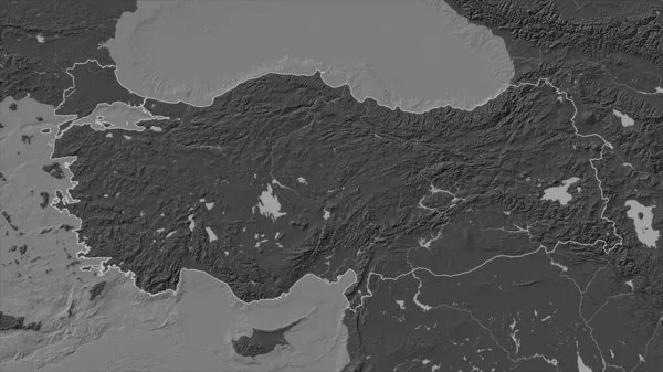 Turkiye Esbozado Mapa Elevación Bilevel Con Lagos Ríos — Foto de Stock