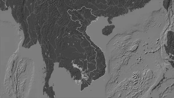 Vietnam Delineado Mapa Elevación Bilevel Con Lagos Ríos — Foto de Stock