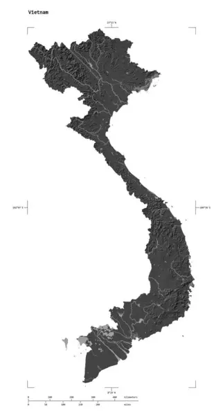 Forma Mapa Elevación Bilevel Con Lagos Ríos Vietnam Con Escala — Foto de Stock