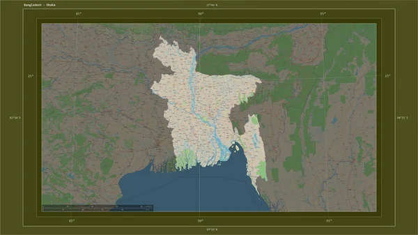 Bangladesh Destacó Mapa Topográfico Estilo Estándar Osm Con Punto Capital — Foto de Stock