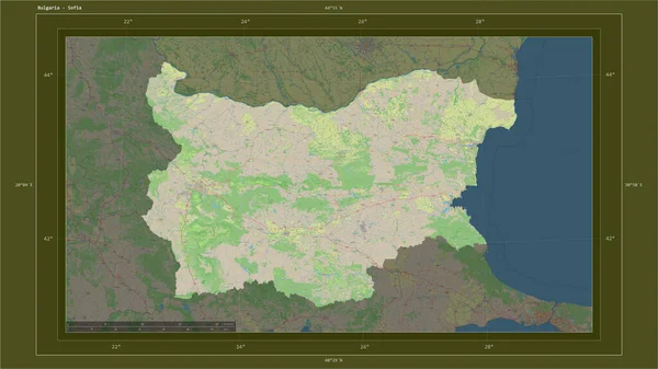 Bulgaria Destacó Mapa Topográfico Estilo Estándar Osm Con Punto Capital — Foto de Stock