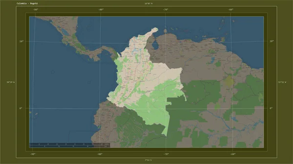 Colombia Destacó Mapa Topográfico Estilo Estándar Osm Con Punto Capital — Foto de Stock