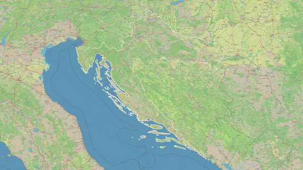 Hırvatistan bir topoğrafi ve OSM standart stil haritasında özetlendi