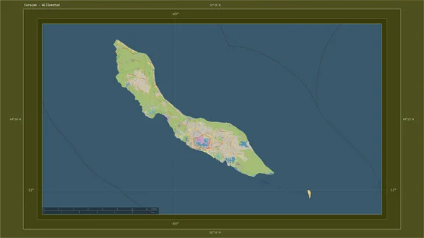 Curazao Destacó Mapa Topográfico Estilo Estándar Osm Con Punto Capital — Foto de Stock