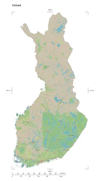 Forma Mapa Topográfico Estilo Estándar Osm Finlandia Con Coordenadas Frontera — Foto de Stock