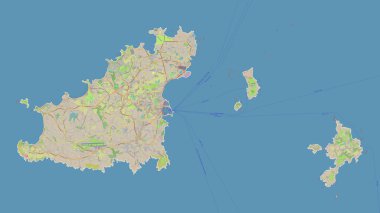 Guernsey bir topografik, OSM standart biçim haritasında özetlenmiştir