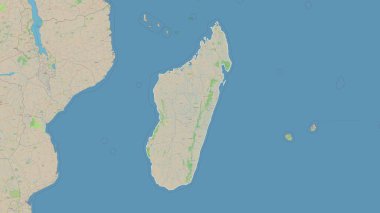 Madagaskar bir topografik, OSM standart biçim haritasında özetlenmiştir