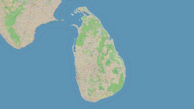 Sri Lanka bir topografik, OSM standart biçim haritasında özetlendi