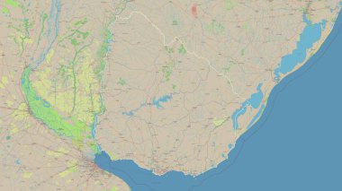 Uruguay bir topografik, OSM standart biçim haritasında özetlenmiştir