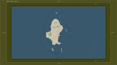 Wallis Adası, ülkenin başkenti, haritası, uzaklık ölçeği ve harita sınır koordinatlarıyla birlikte bir topoğrafik, OSM standart haritasına vurgulandı