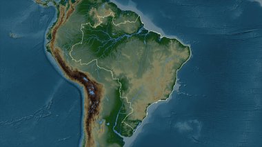 Brezilya gölleri ve nehirleri olan renkli bir yükseklik haritasında özetlenmiştir