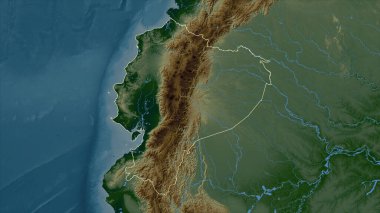 Ekvador, gölleri ve nehirleri olan renkli bir yükseklik haritasına çizilmiş