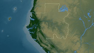 Gabon gölleri ve nehirleri olan renkli bir yükseklik haritasında özetlenmiştir.