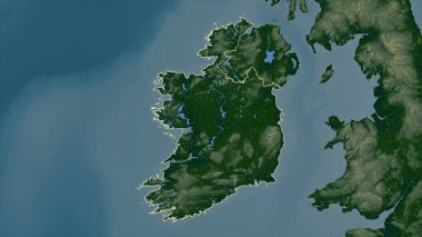 İrlanda gölleri ve nehirleri olan renkli bir yükseklik haritasında özetlenmiştir.