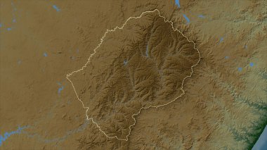 Lesotho gölleri ve nehirleri olan renkli bir yükseklik haritasında özetlenmiştir.