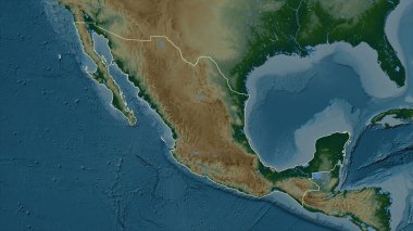 Meksika, gölleri ve nehirleri olan renkli bir yükseklik haritasında özetlenmiştir.