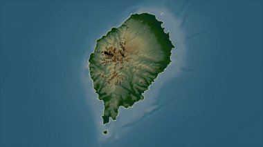 Sao Tome ve Principe gölleri ve nehirleri olan renkli bir yükseklik haritasında özetlenmiştir.