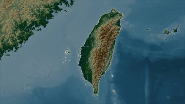 Tayvan, gölleri ve nehirleri olan renkli bir yükseklik haritasında özetlenmiştir.