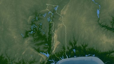 Togo gölleri ve nehirleri olan renkli bir yükseklik haritasında özetlenmiştir.