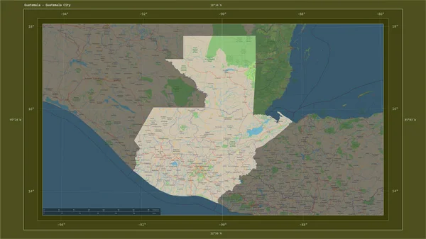Guatemala Destacó Mapa Topográfico Estilo Estándar Osm Con Punto Capital — Foto de Stock