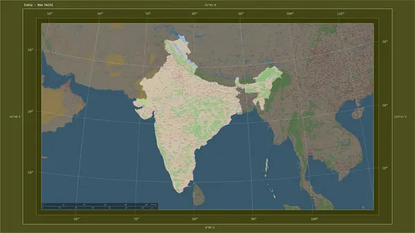 India Destacó Mapa Topográfico Estilo Estándar Osm Con Punto Capital — Foto de Stock