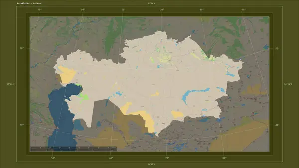 Kazajstán Destacó Mapa Topográfico Estilo Estándar Osm Con Punto Capital — Foto de Stock