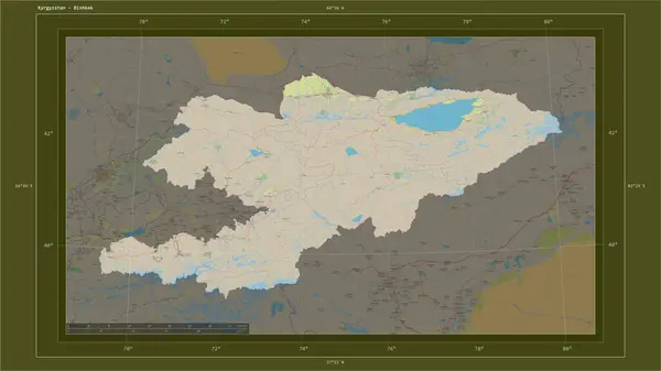 Kirguistán Destaca Mapa Topográfico Estilo Estándar Osm Con Punto Capital — Foto de Stock