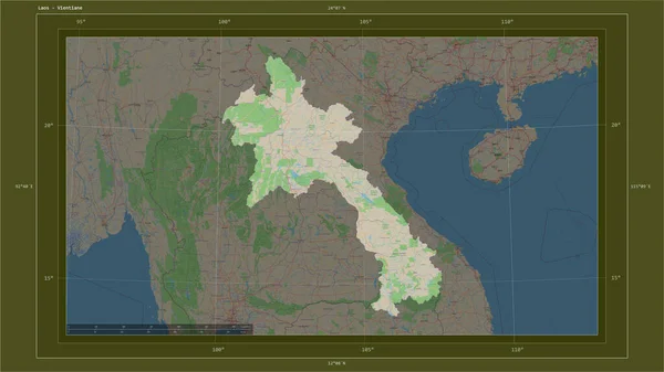 Laos Destaca Mapa Topográfico Estilo Estándar Osm Con Punto Capital — Foto de Stock